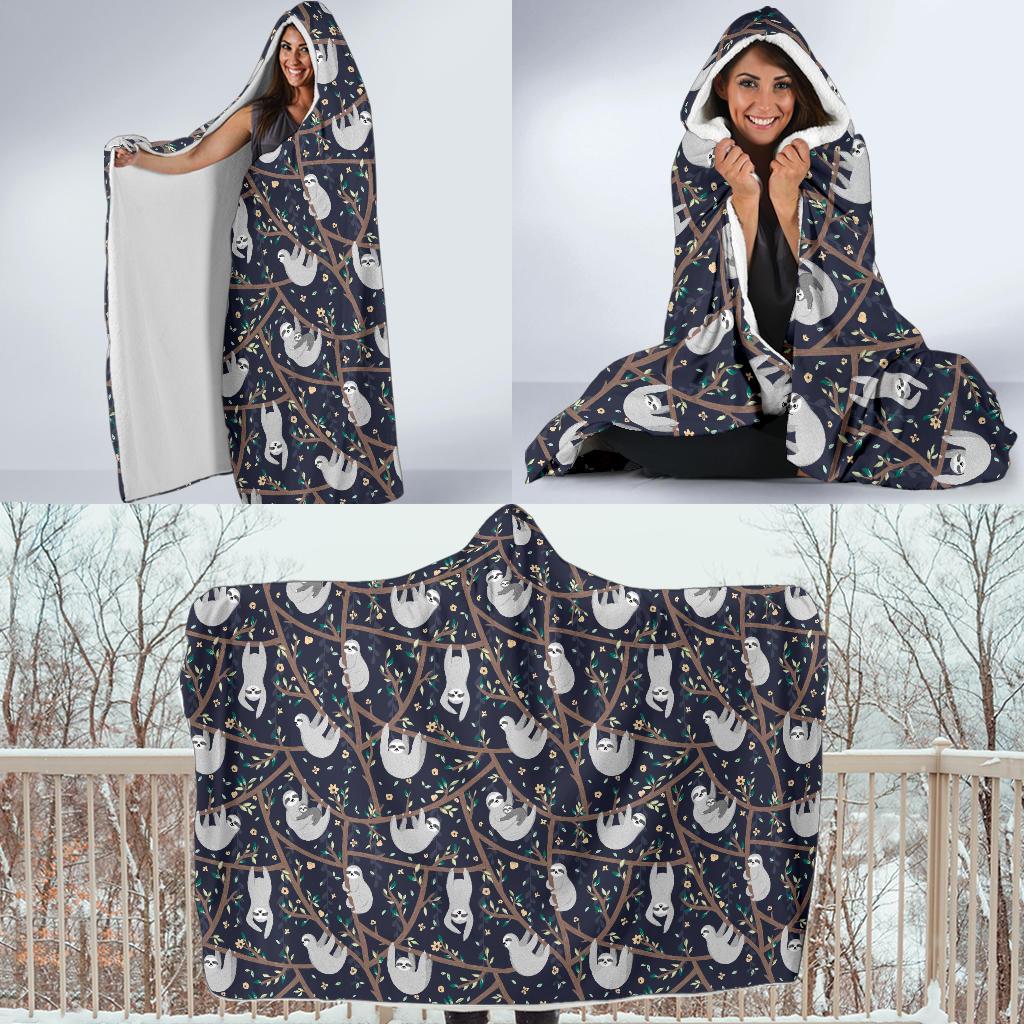 Sloth Happy Design Themed Print Hooded Blanket-JTAMIGO.COM