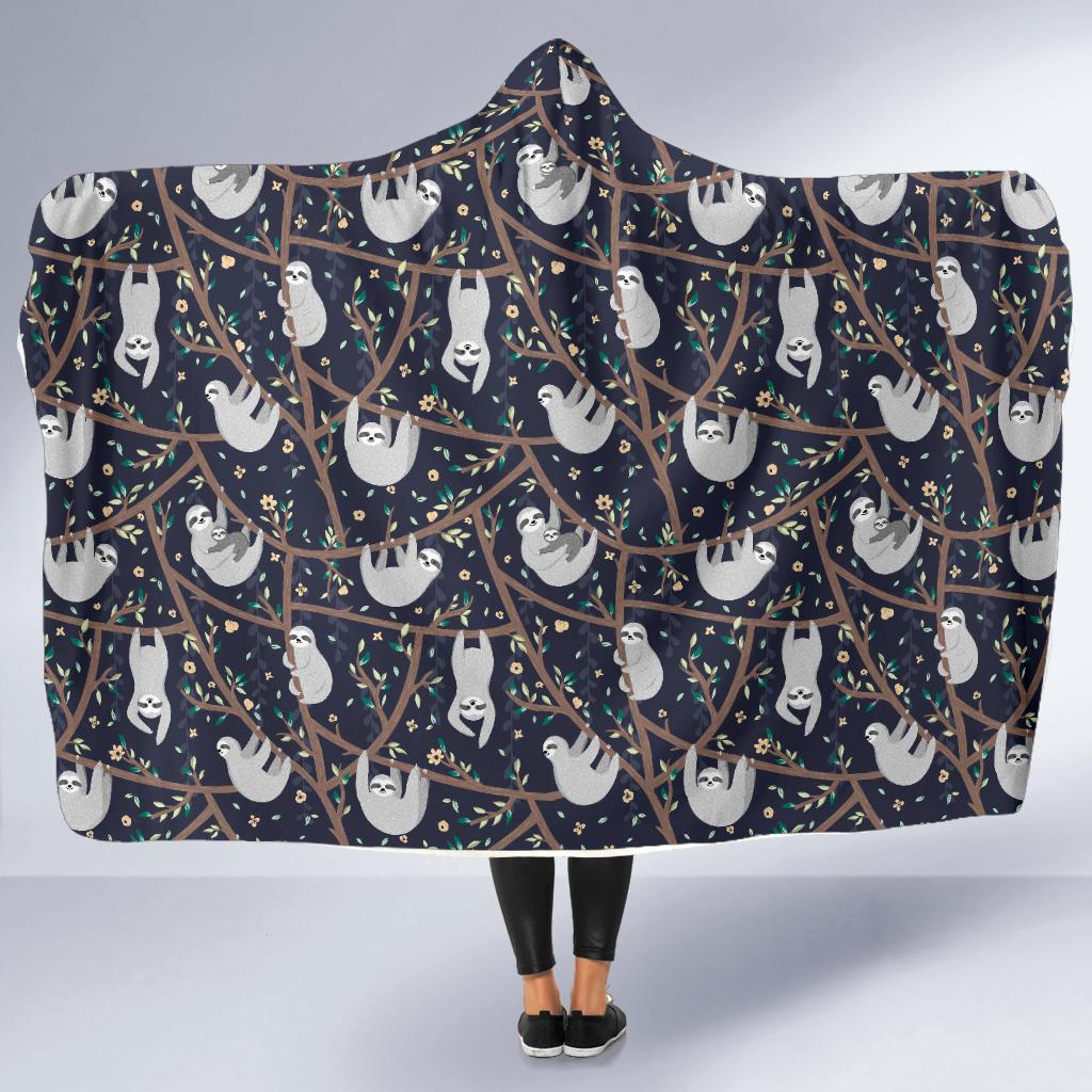 Sloth Happy Design Themed Print Hooded Blanket-JTAMIGO.COM