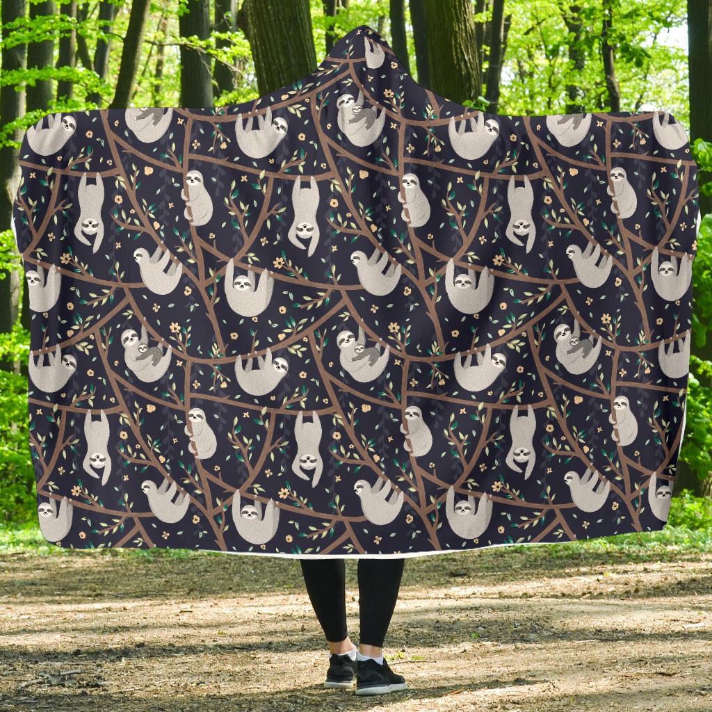 Sloth Happy Design Themed Print Hooded Blanket-JTAMIGO.COM