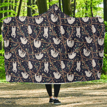 Sloth Happy Design Themed Print Hooded Blanket-JTAMIGO.COM