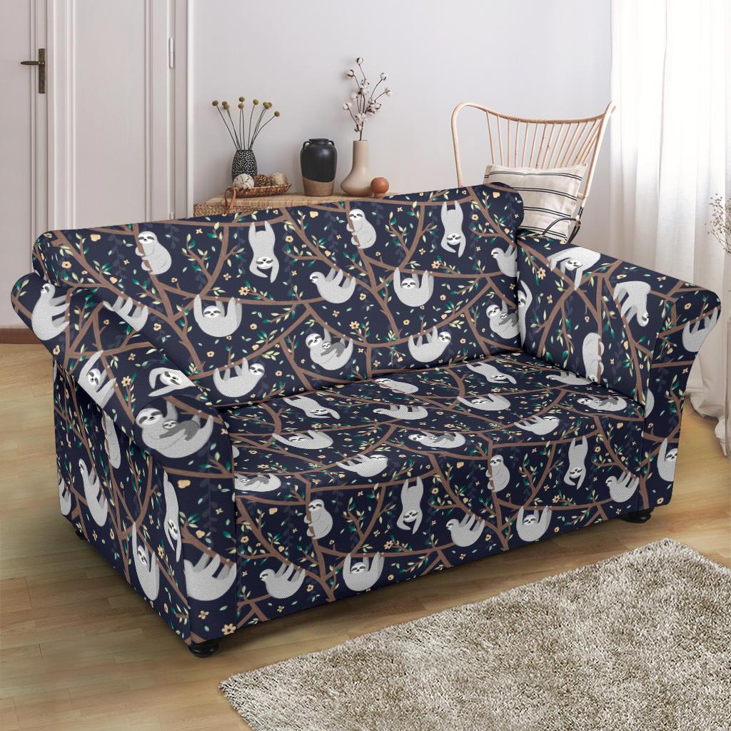 Sloth Happy Design Themed Print Loveseat Slipcover-JTAMIGO.COM