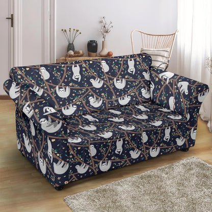 Sloth Happy Design Themed Print Loveseat Slipcover-JTAMIGO.COM