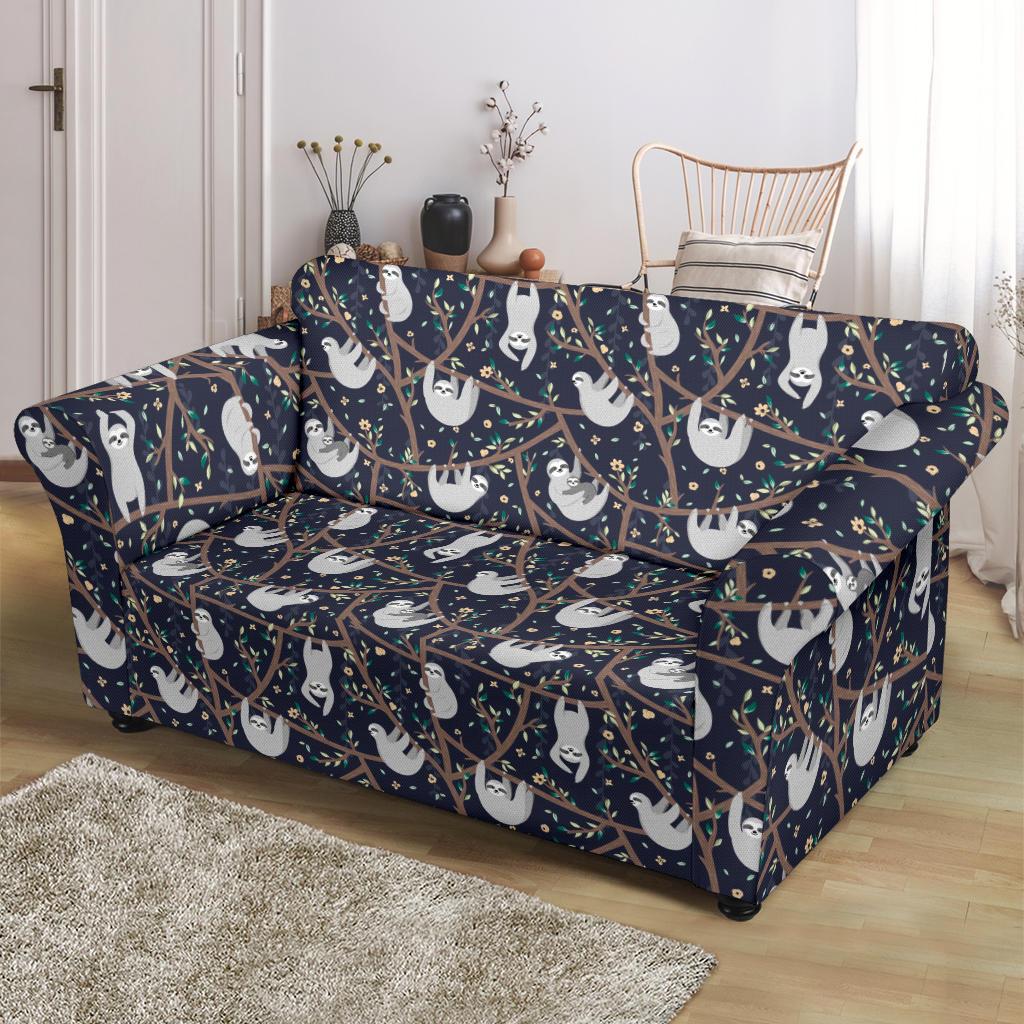 Sloth Happy Design Themed Print Loveseat Slipcover-JTAMIGO.COM
