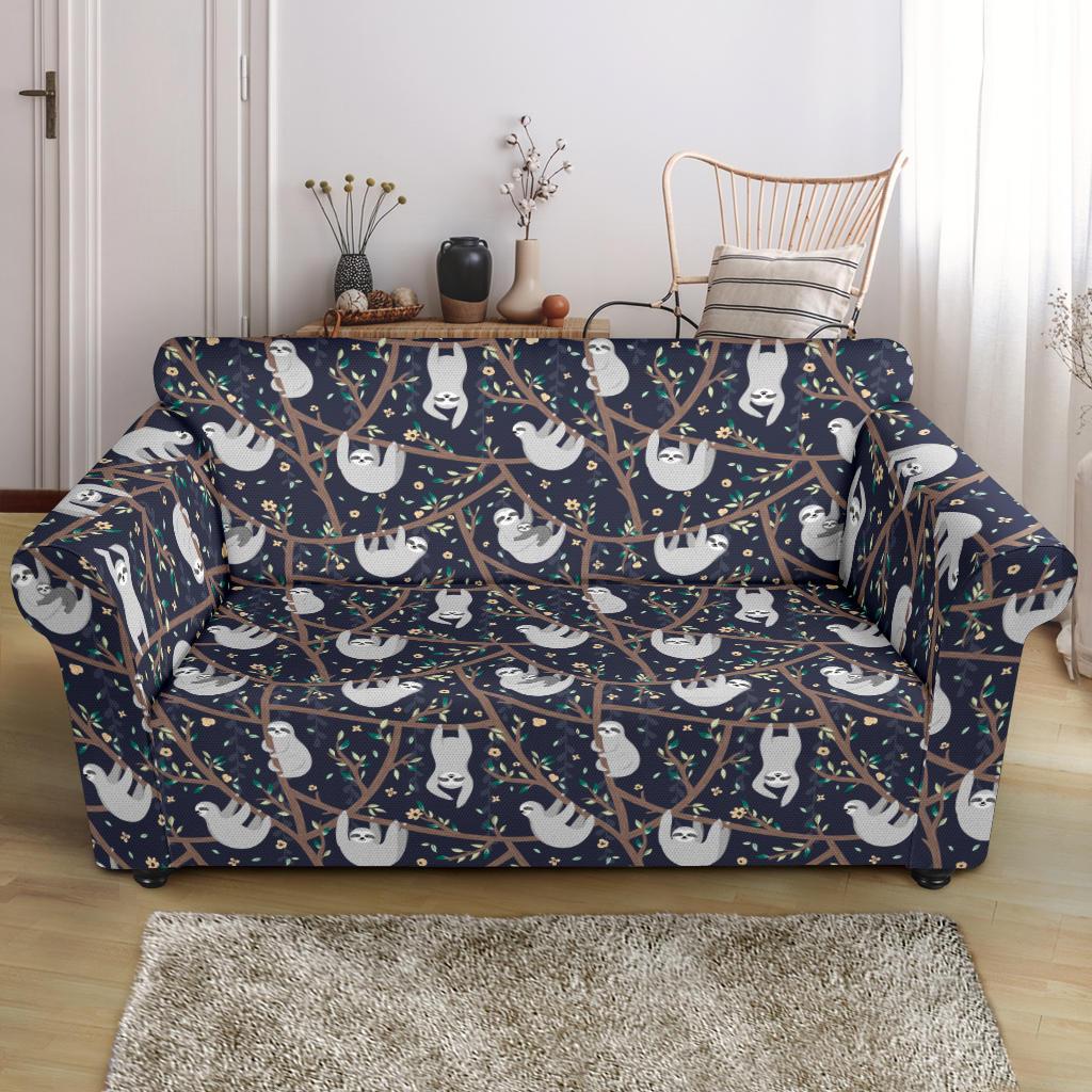 Sloth Happy Design Themed Print Loveseat Slipcover-JTAMIGO.COM
