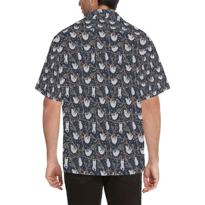 Sloth Happy Design Themed Print Men Aloha Hawaiian Shirt