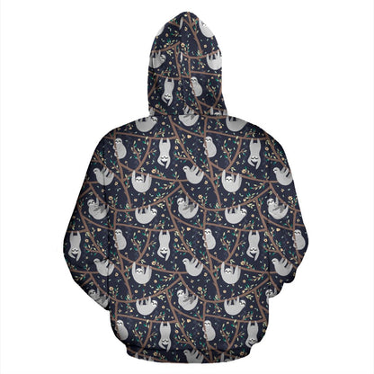 Sloth Happy Design Themed Print Pullover Hoodie