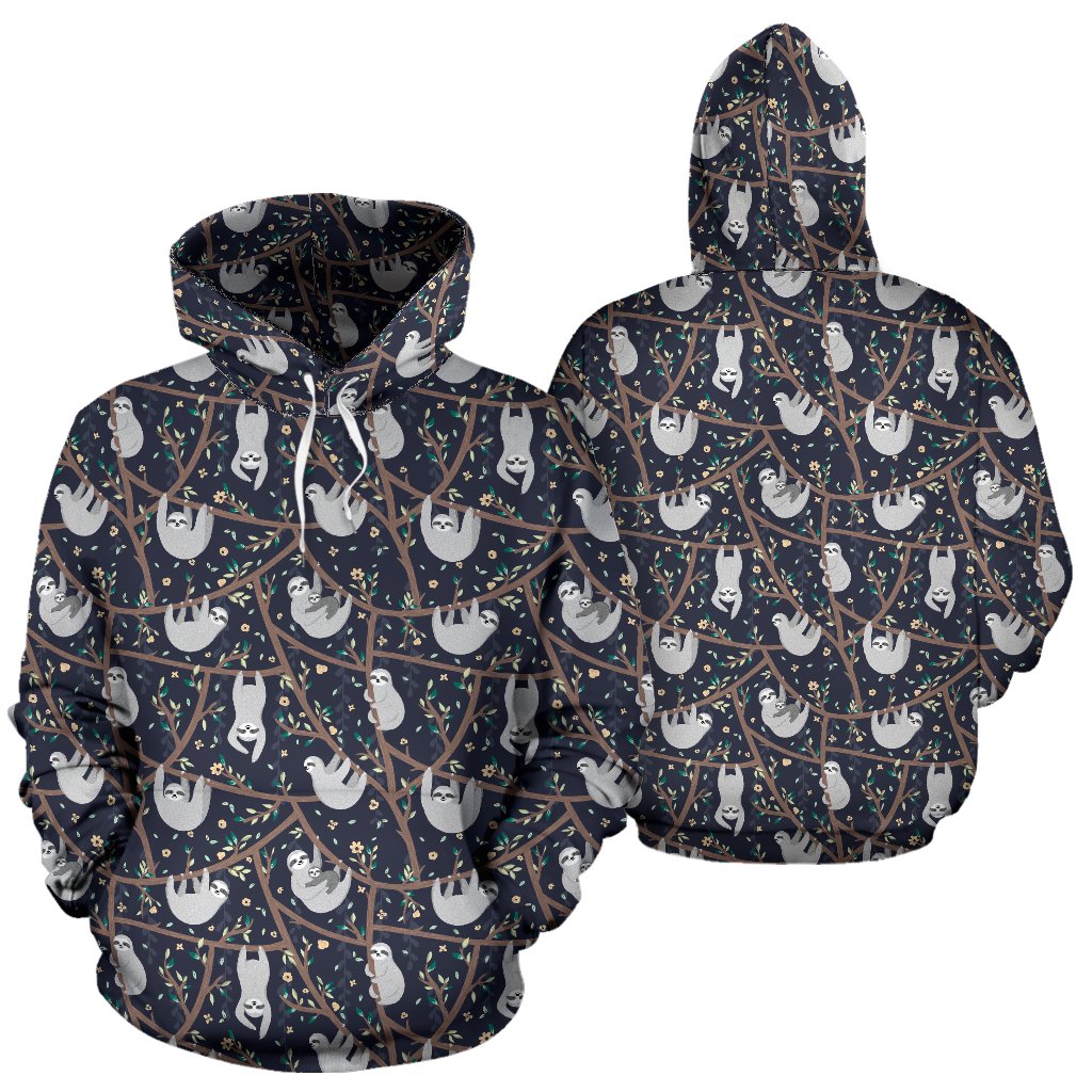 Sloth Happy Design Themed Print Pullover Hoodie