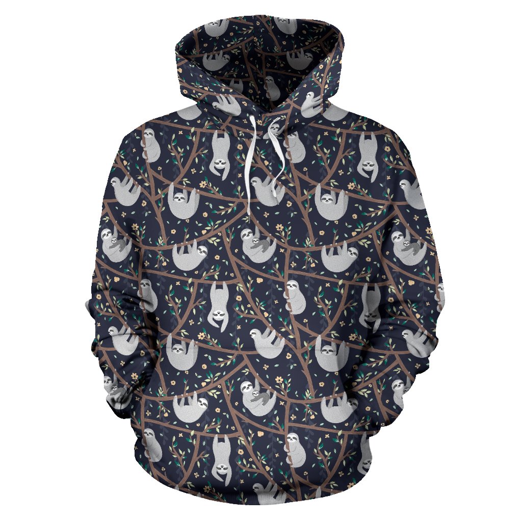 Sloth Happy Design Themed Print Pullover Hoodie