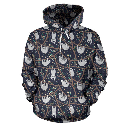 Sloth Happy Design Themed Print Pullover Hoodie