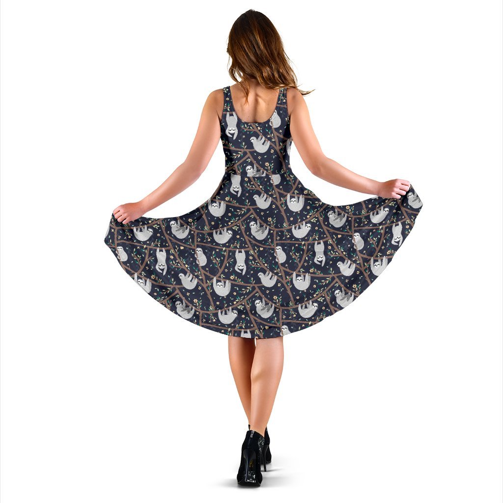 Sloth Happy Design Themed Print Sleeveless Dress