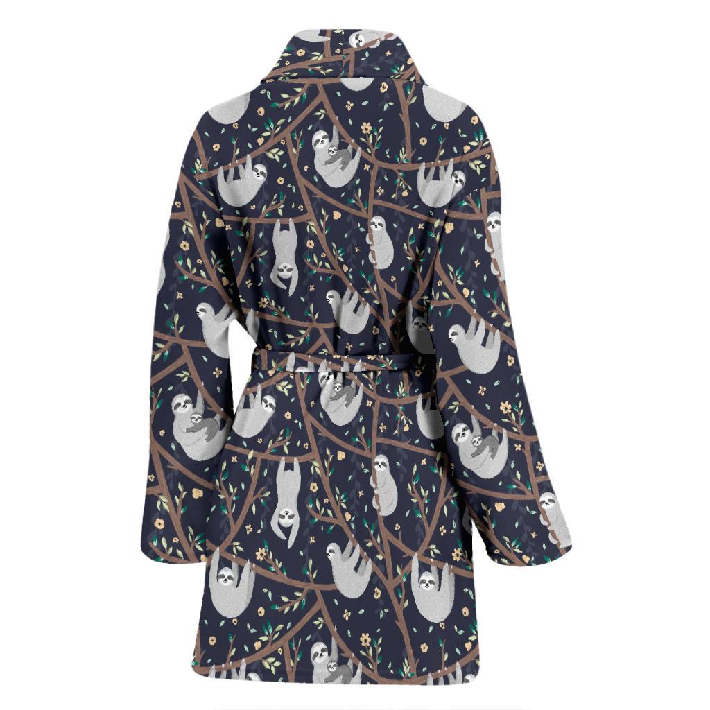 Sloth Happy Design Themed Print Women Bath Robe-JTAMIGO.COM