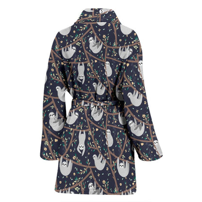 Sloth Happy Design Themed Print Women Bath Robe-JTAMIGO.COM