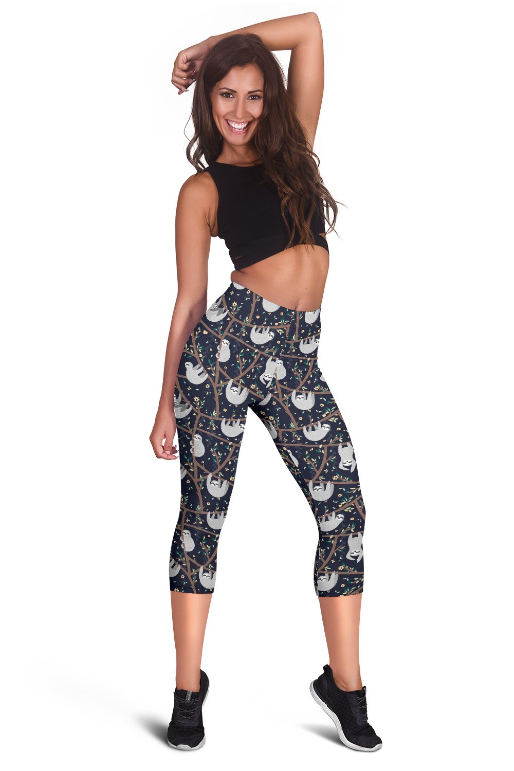 Sloth Happy Design Themed Print Women Capris