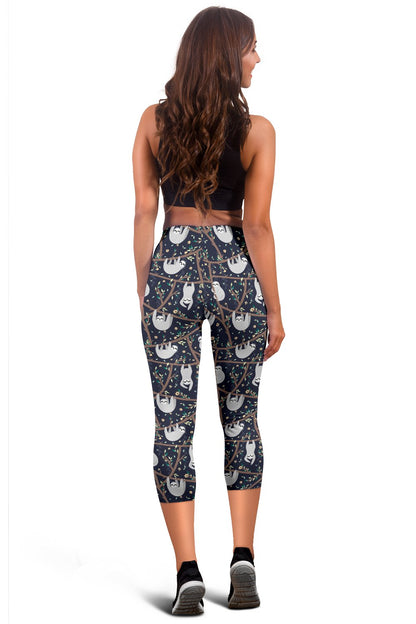 Sloth Happy Design Themed Print Women Capris