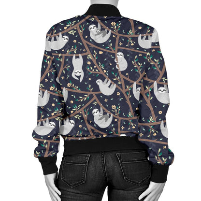 Sloth Happy Design Themed Print Women Casual Bomber Jacket