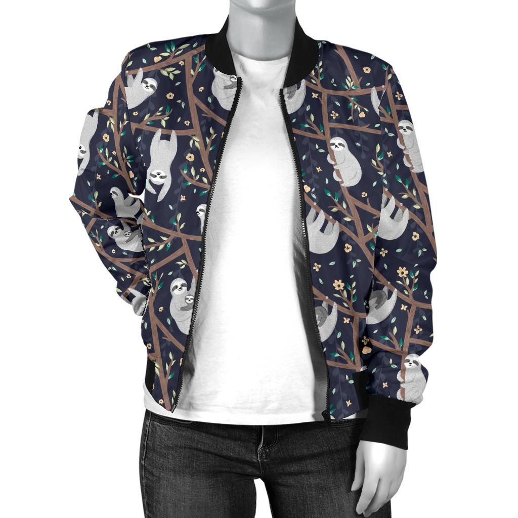 Sloth Happy Design Themed Print Women Casual Bomber Jacket