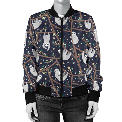 Sloth Happy Design Themed Print Women Casual Bomber Jacket