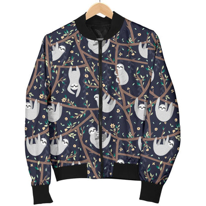 Sloth Happy Design Themed Print Women Casual Bomber Jacket