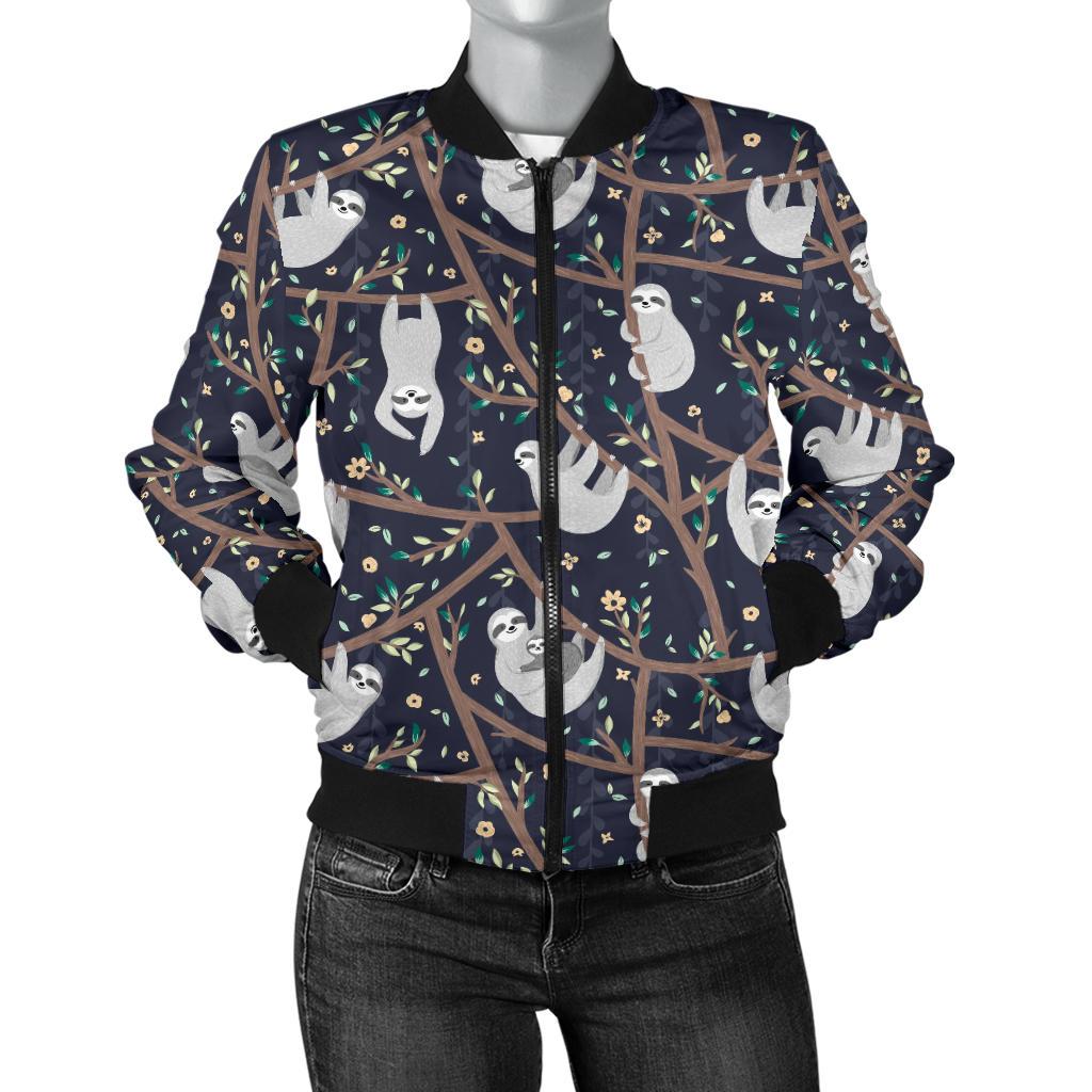 Sloth Happy Design Themed Print Women Casual Bomber Jacket
