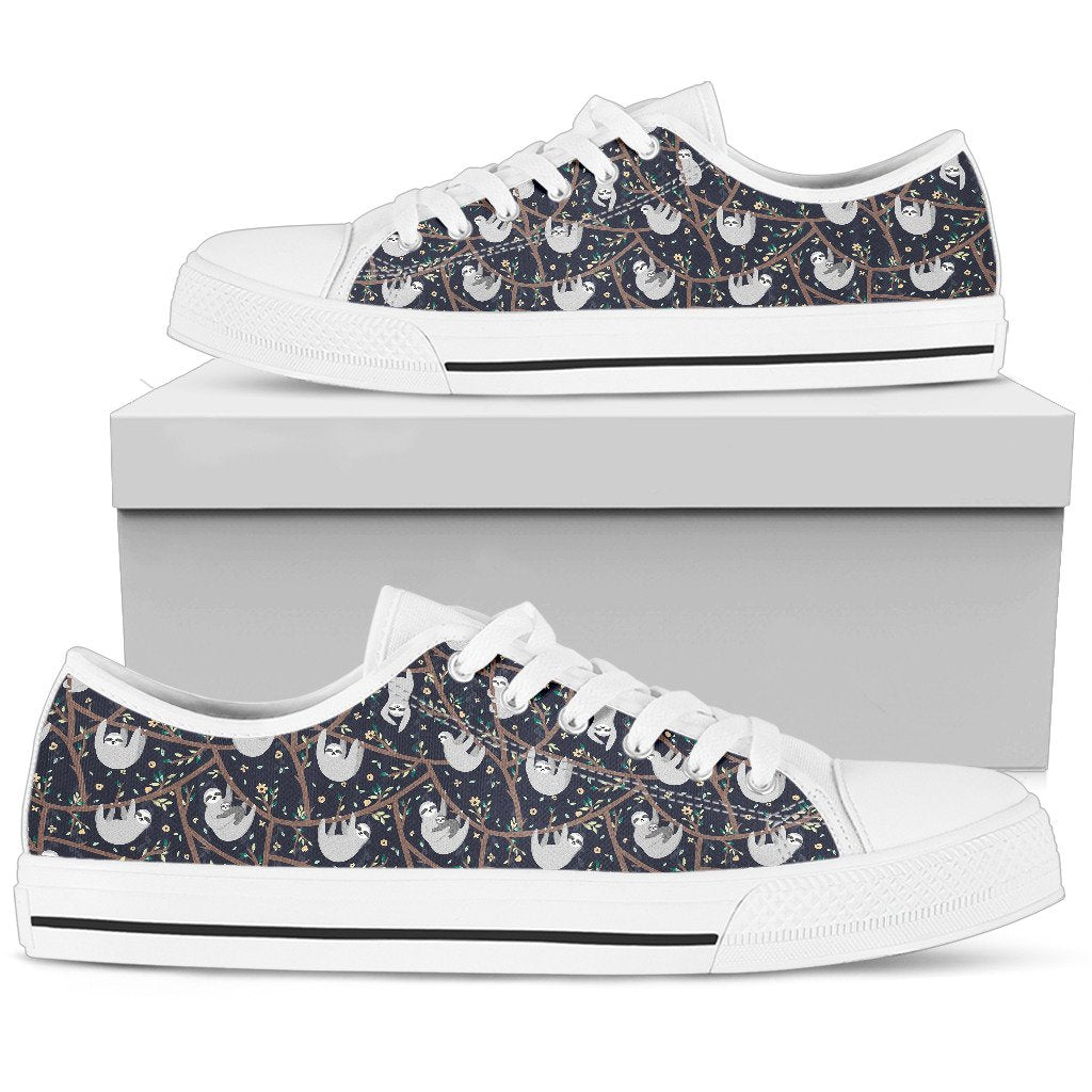 Sloth Happy Design Themed Print Women Low Top Shoes-JTAMIGO.COM