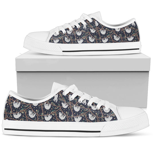 Sloth Happy Design Themed Print Women Low Top Shoes-JTAMIGO.COM