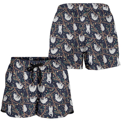 Sloth Happy Design Themed Print Women Shorts-JTAMIGO.COM