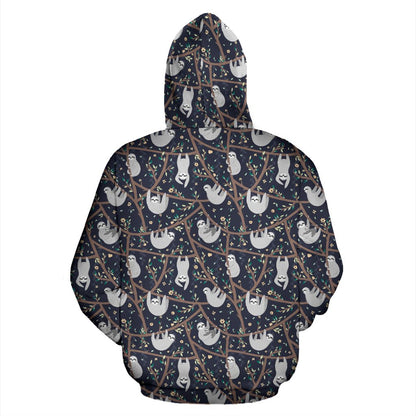 Sloth Happy Design Themed Print Zip Up Hoodie