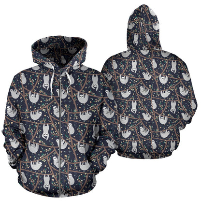 Sloth Happy Design Themed Print Zip Up Hoodie