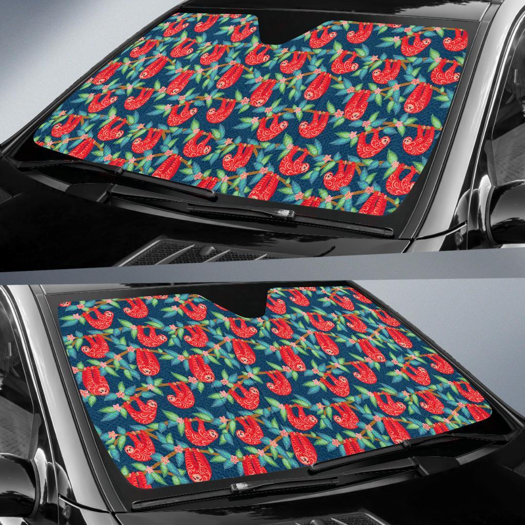 Sloth Red Design Themed Print Car Sun Shade For Windshield