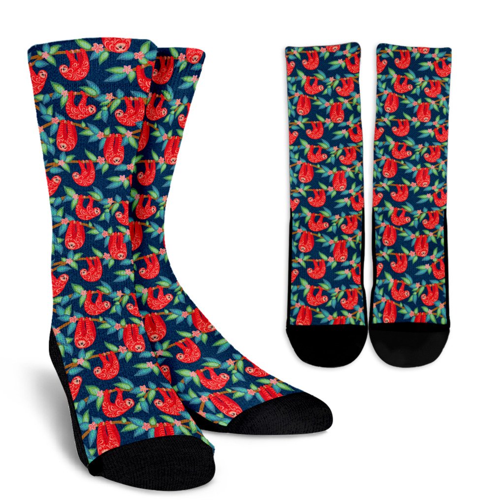Sloth Red Design Themed Print Crew Socks