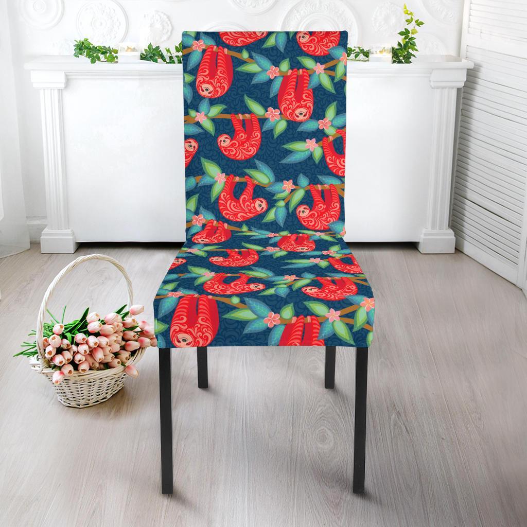 Sloth Red Design Themed Print Dining Chair Slipcover-JTAMIGO.COM