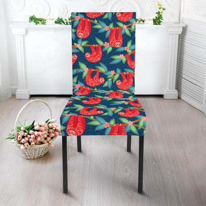 Sloth Red Design Themed Print Dining Chair Slipcover-JTAMIGO.COM