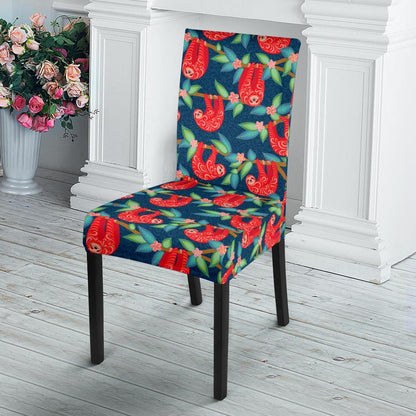 Sloth Red Design Themed Print Dining Chair Slipcover-JTAMIGO.COM
