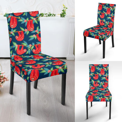 Sloth Red Design Themed Print Dining Chair Slipcover-JTAMIGO.COM
