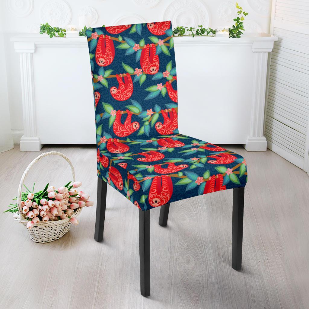 Sloth Red Design Themed Print Dining Chair Slipcover-JTAMIGO.COM