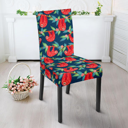 Sloth Red Design Themed Print Dining Chair Slipcover-JTAMIGO.COM