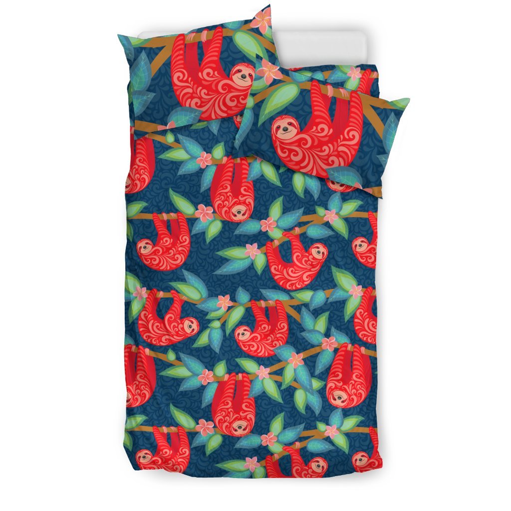 Sloth Red Design Themed Print Duvet Cover Bedding Set