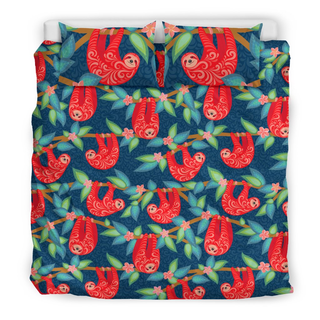 Sloth Red Design Themed Print Duvet Cover Bedding Set