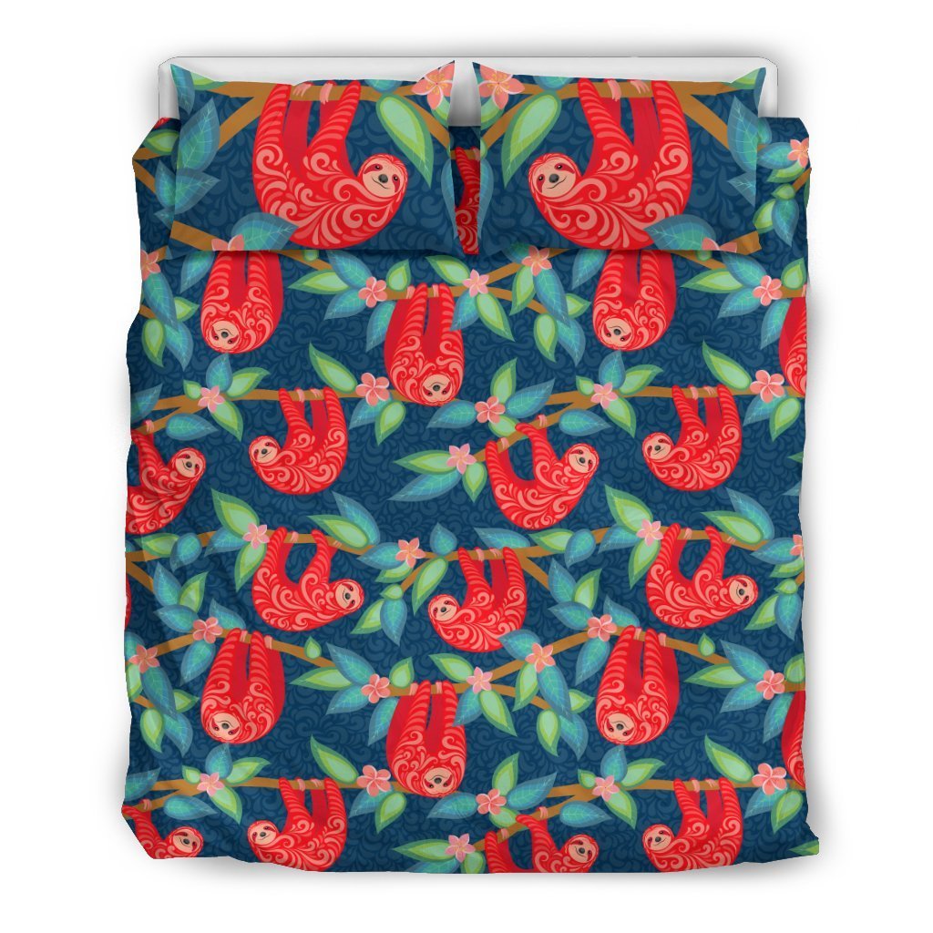 Sloth Red Design Themed Print Duvet Cover Bedding Set