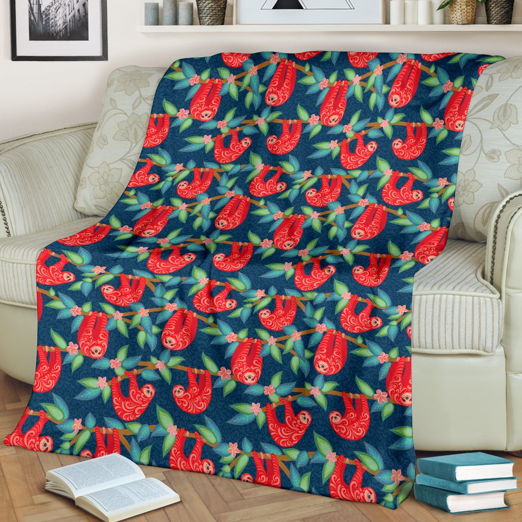 Sloth Red Design Themed Print Fleece Blanket