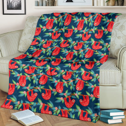 Sloth Red Design Themed Print Fleece Blanket