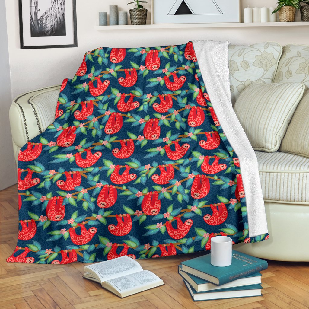 Sloth Red Design Themed Print Fleece Blanket