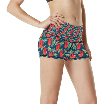 Sloth Red Design Themed Print High Waisted Spandex Shorts-JTAMIGO.COM