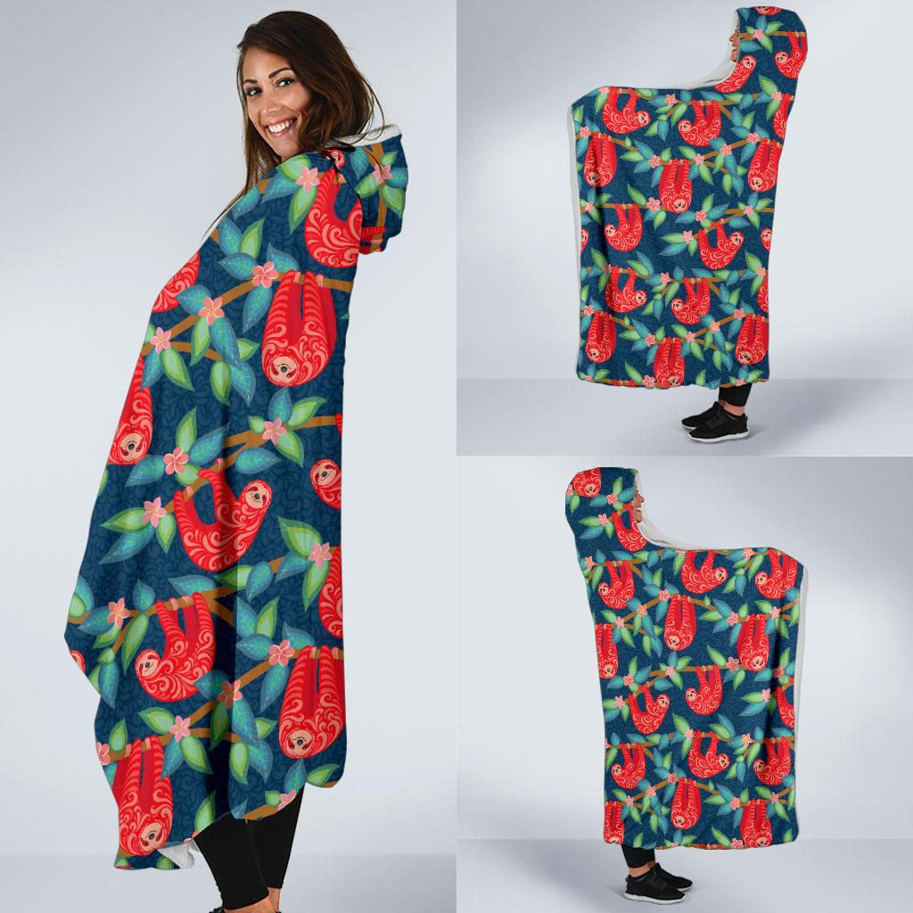 Sloth Red Design Themed Print Hooded Blanket-JTAMIGO.COM