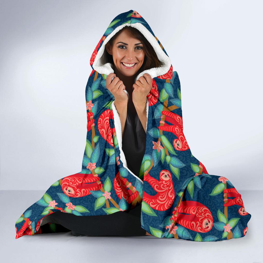 Sloth Red Design Themed Print Hooded Blanket-JTAMIGO.COM