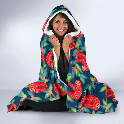 Sloth Red Design Themed Print Hooded Blanket-JTAMIGO.COM