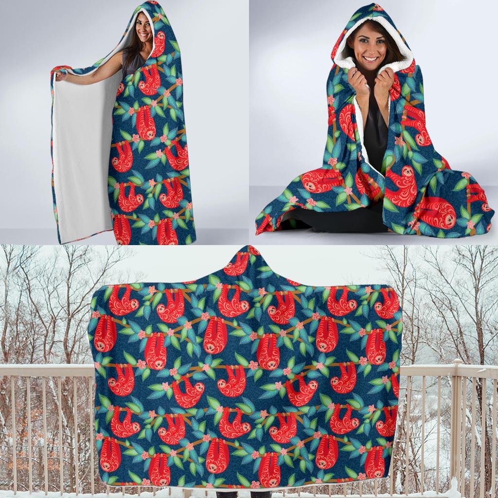 Sloth Red Design Themed Print Hooded Blanket-JTAMIGO.COM