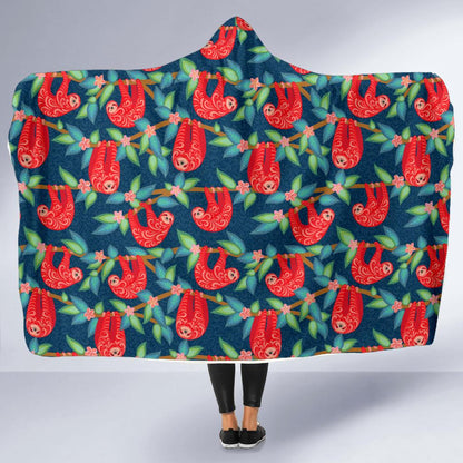 Sloth Red Design Themed Print Hooded Blanket-JTAMIGO.COM