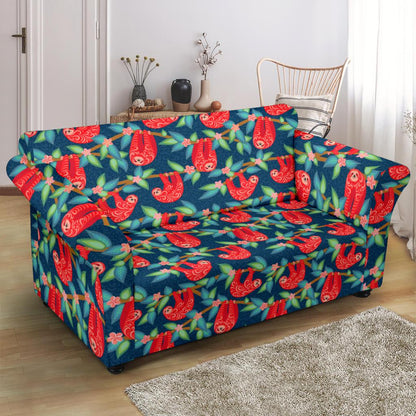 Sloth Red Design Themed Print Loveseat Slipcover-JTAMIGO.COM