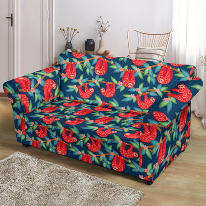 Sloth Red Design Themed Print Loveseat Slipcover-JTAMIGO.COM